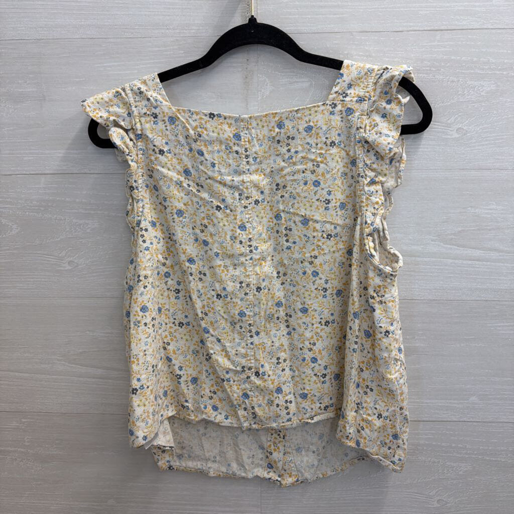 Madewell White/ Blue/ Yellow Floral Print Button Front Tank Top Large