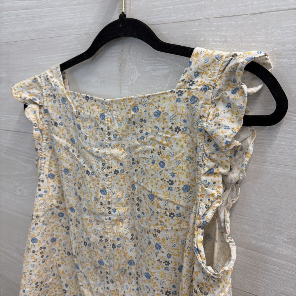 Madewell White/ Blue/ Yellow Floral Print Button Front Tank Top Large
