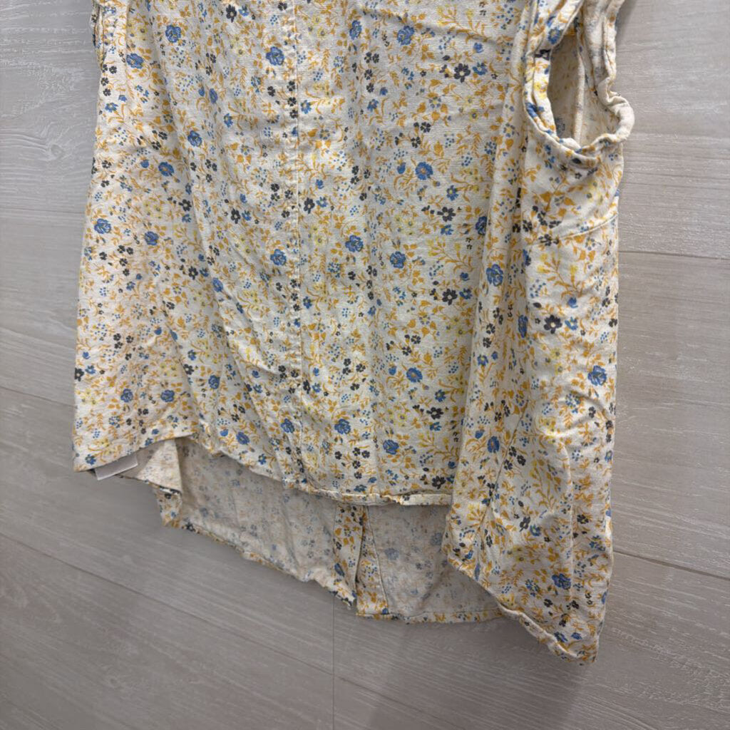 Madewell White/ Blue/ Yellow Floral Print Button Front Tank Top Large