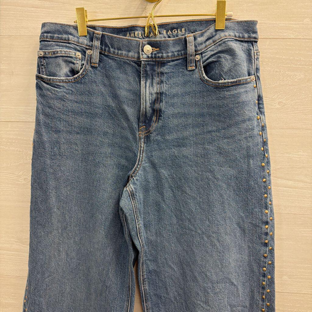 American Eagle Medium Wash Studded Side Stovepipe Jeans 10 Extra Long