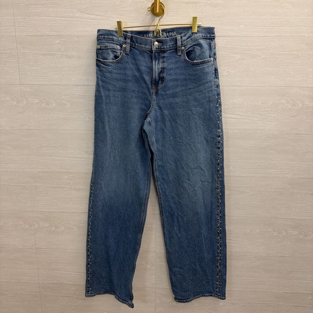 American Eagle Medium Wash Studded Side Stovepipe Jeans 10 Extra Long