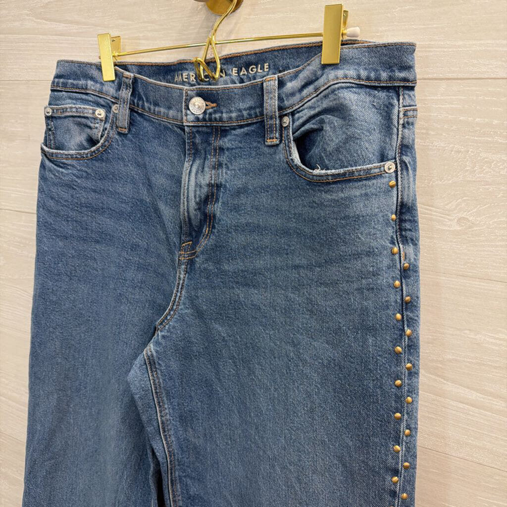 American Eagle Medium Wash Studded Side Stovepipe Jeans 10 Extra Long