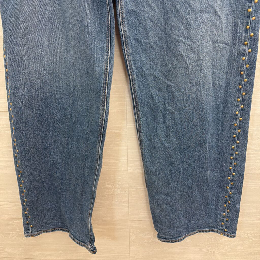 American Eagle Medium Wash Studded Side Stovepipe Jeans 10 Extra Long