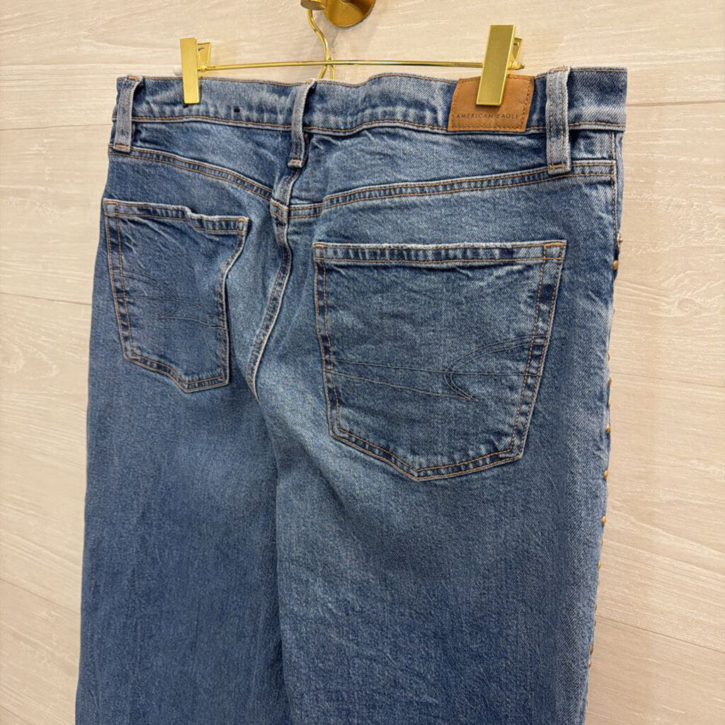 American Eagle Medium Wash Studded Side Stovepipe Jeans 10 Extra Long