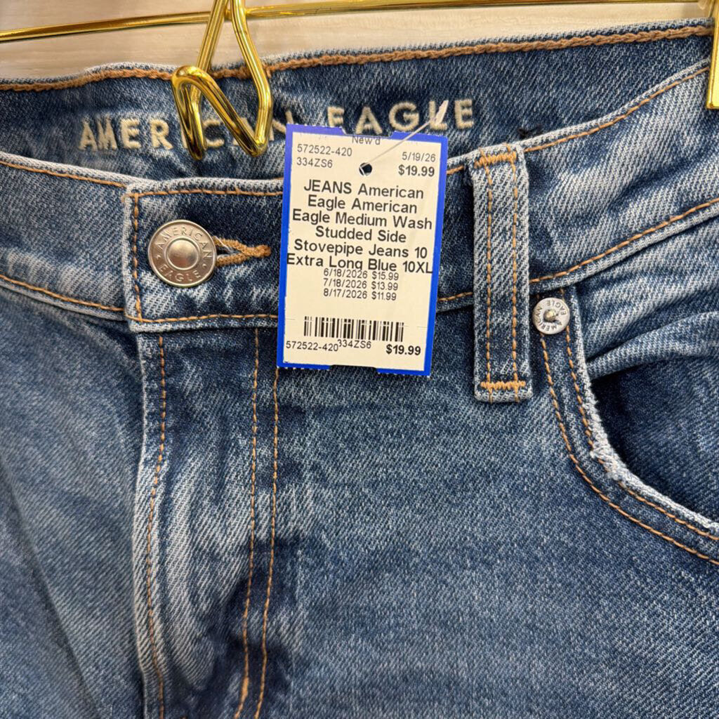 American Eagle Medium Wash Studded Side Stovepipe Jeans 10 Extra Long
