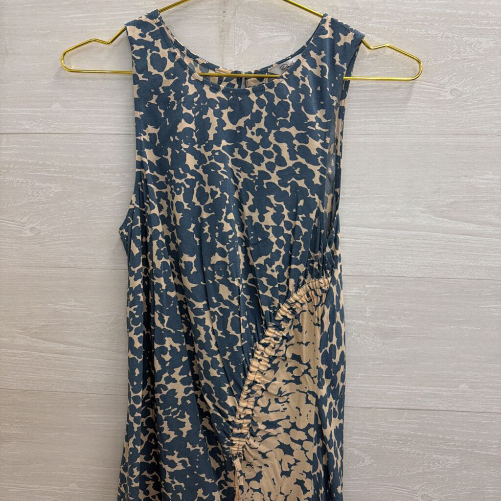Rails Blue/ Beige Print Silky Sleeveless Maxi Dress Medium