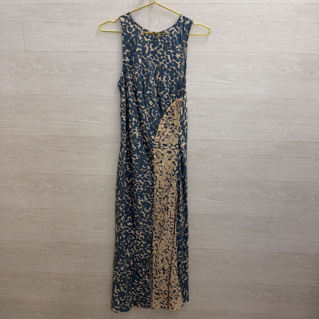 Rails Blue/ Beige Print Silky Sleeveless Maxi Dress Medium