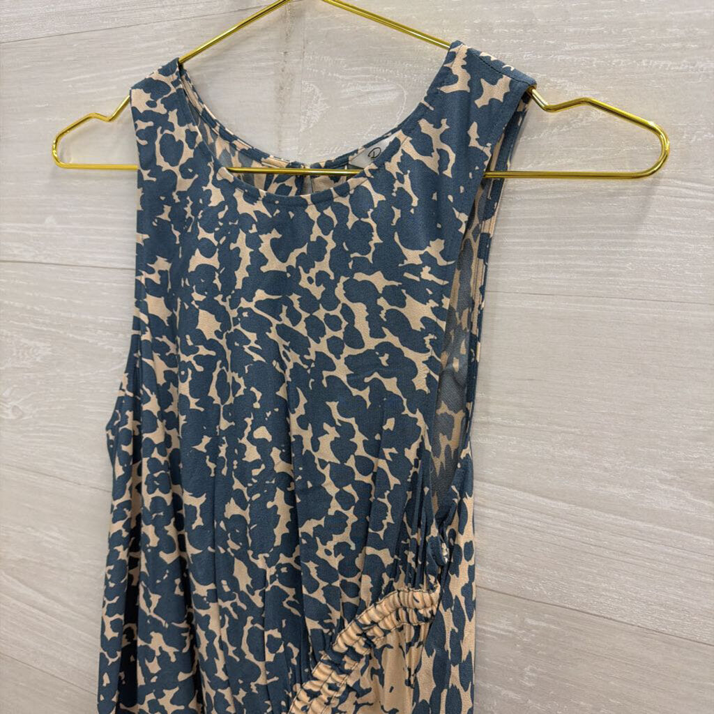 Rails Blue/ Beige Print Silky Sleeveless Maxi Dress Medium