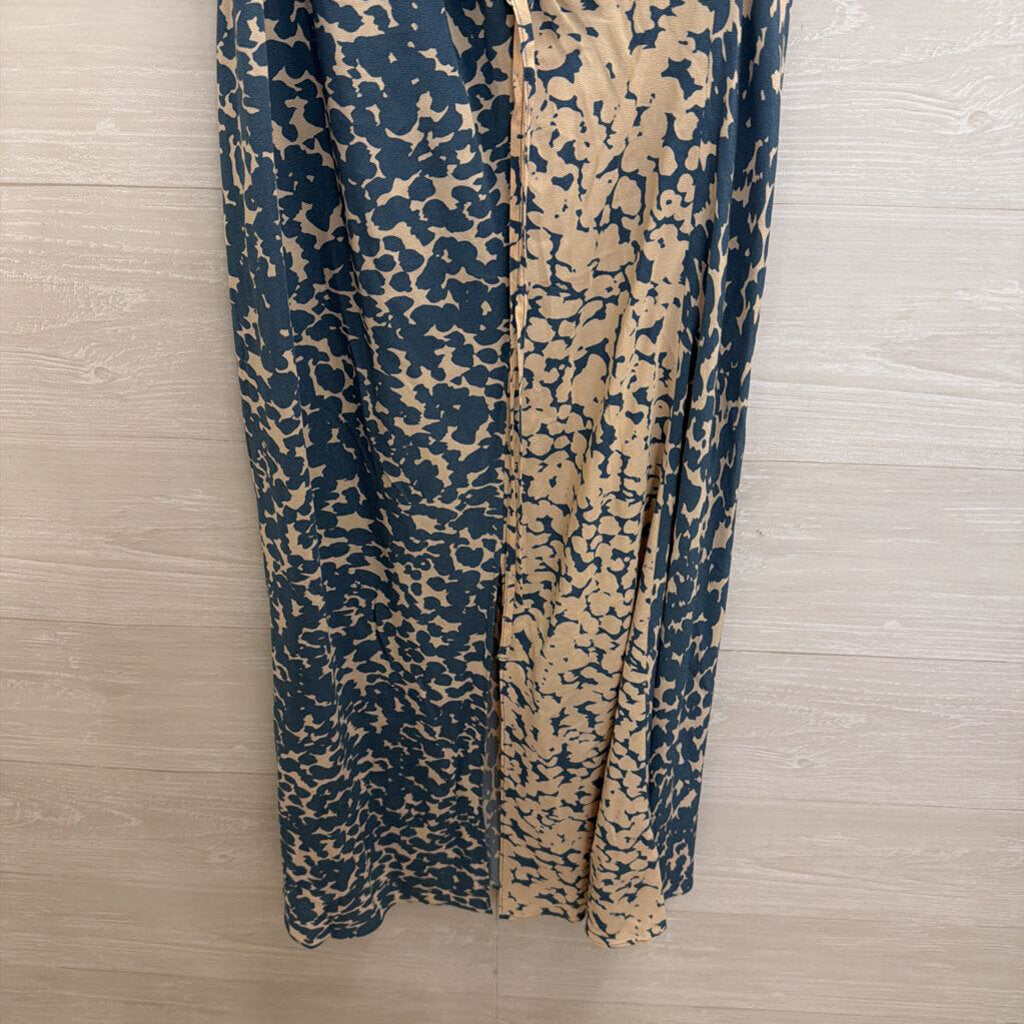 Rails Blue/ Beige Print Silky Sleeveless Maxi Dress Medium