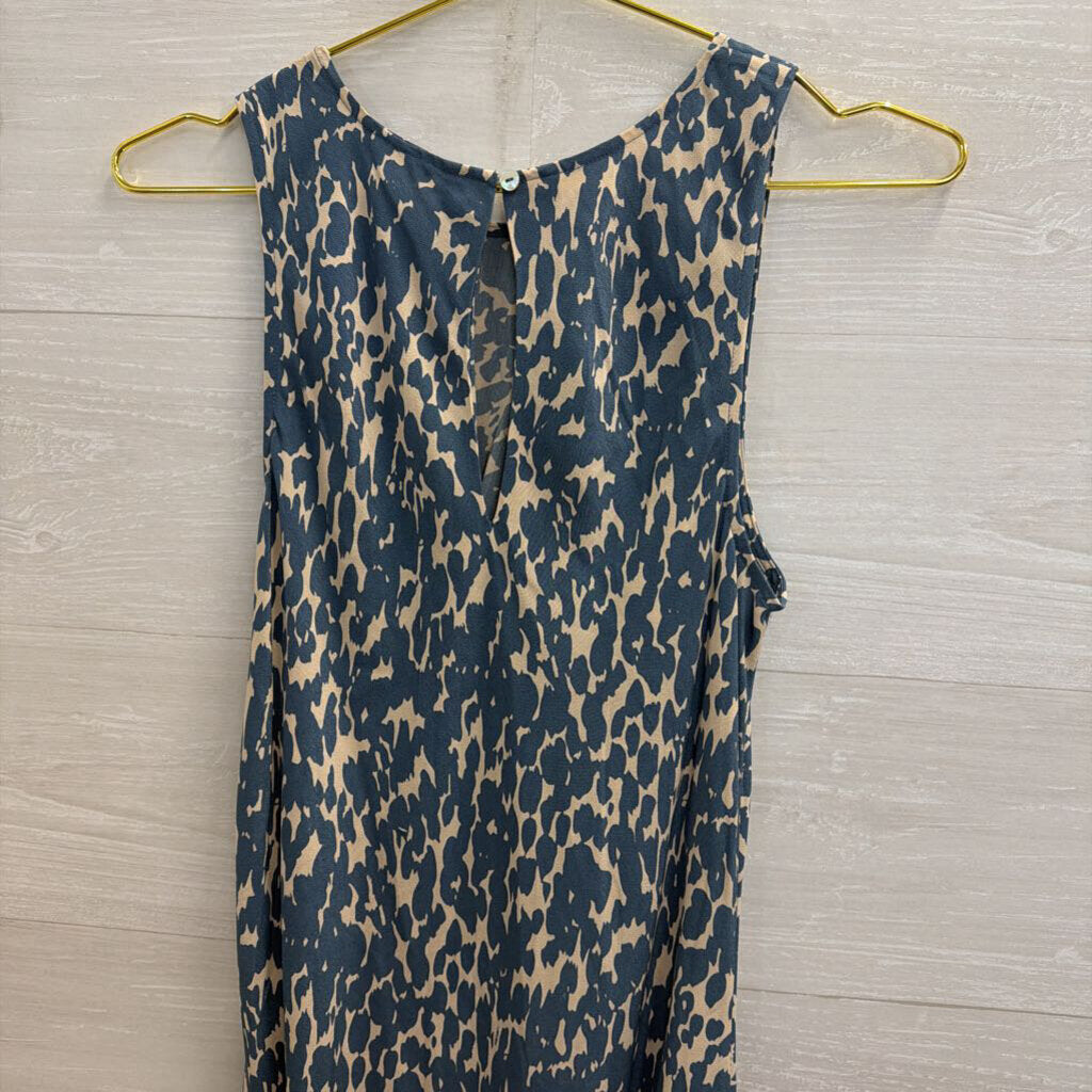 Rails Blue/ Beige Print Silky Sleeveless Maxi Dress Medium