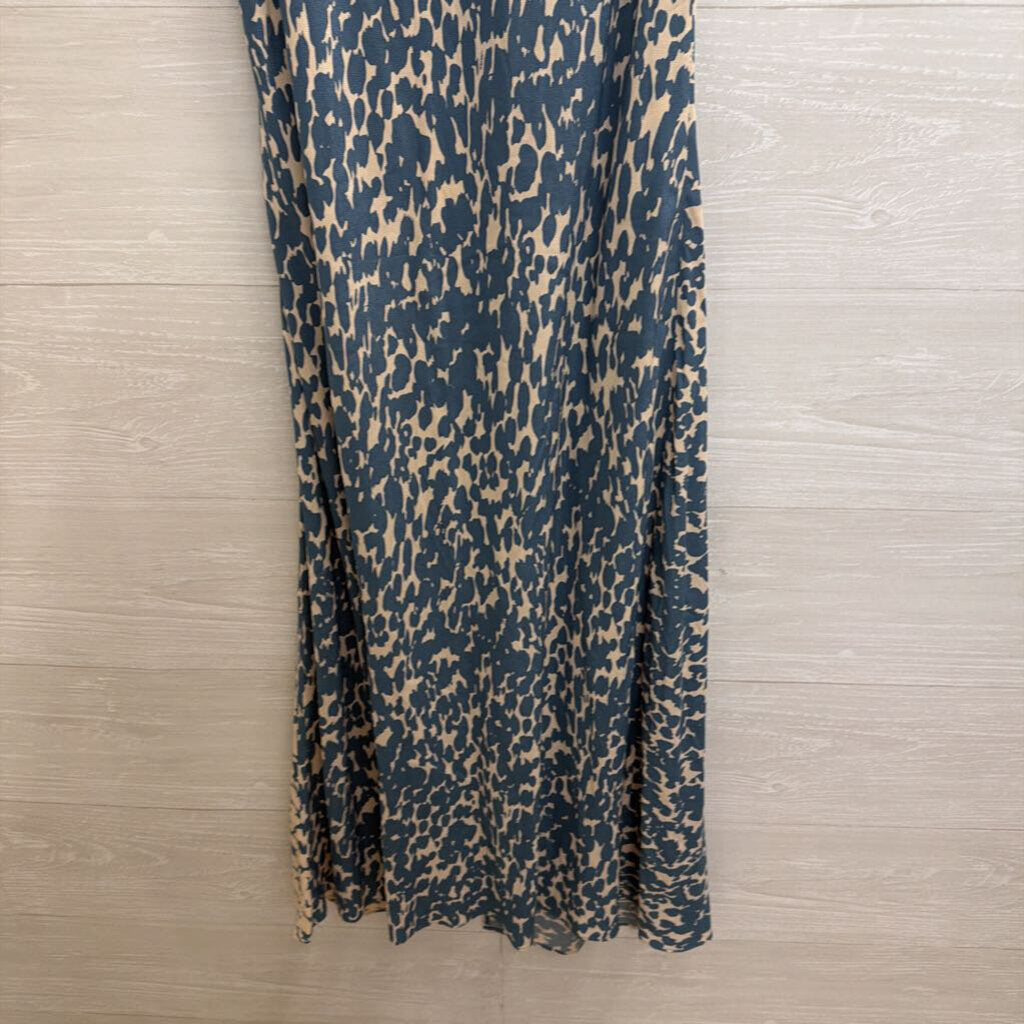 Rails Blue/ Beige Print Silky Sleeveless Maxi Dress Medium