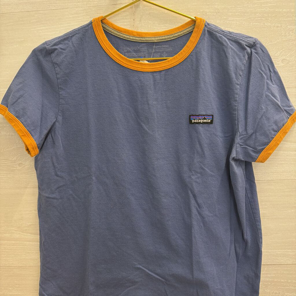 Patagonia Blue/ Brown Trim Short Sleeve Top Medium