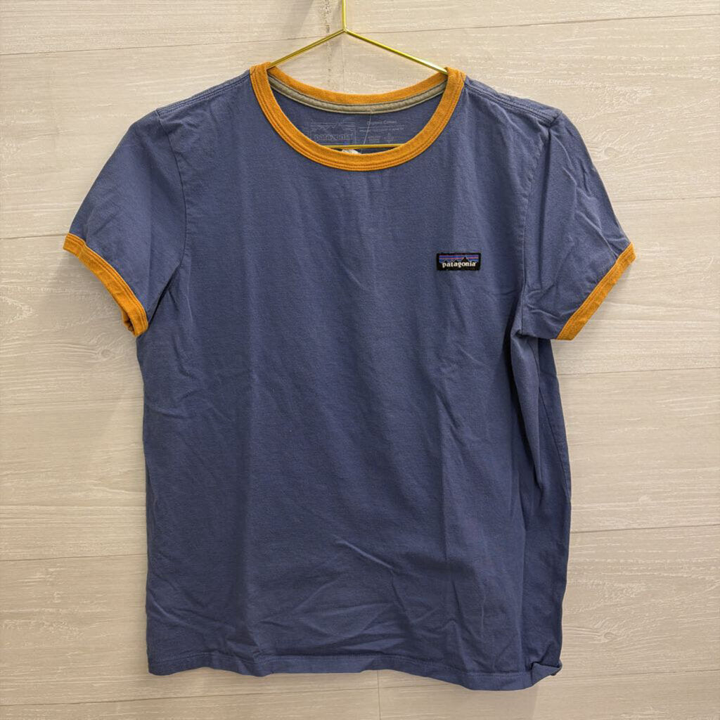 Patagonia Blue/ Brown Trim Short Sleeve Top Medium