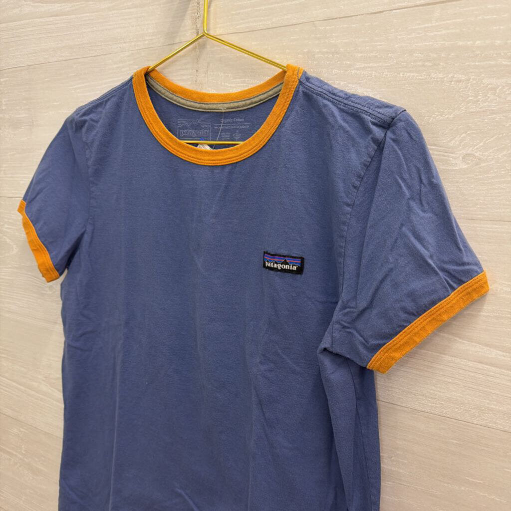 Patagonia Blue/ Brown Trim Short Sleeve Top Medium