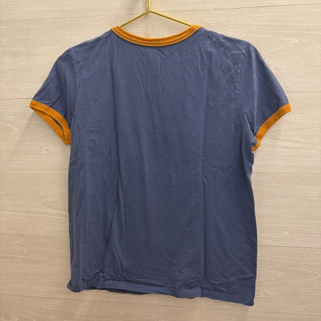 Patagonia Blue/ Brown Trim Short Sleeve Top Medium