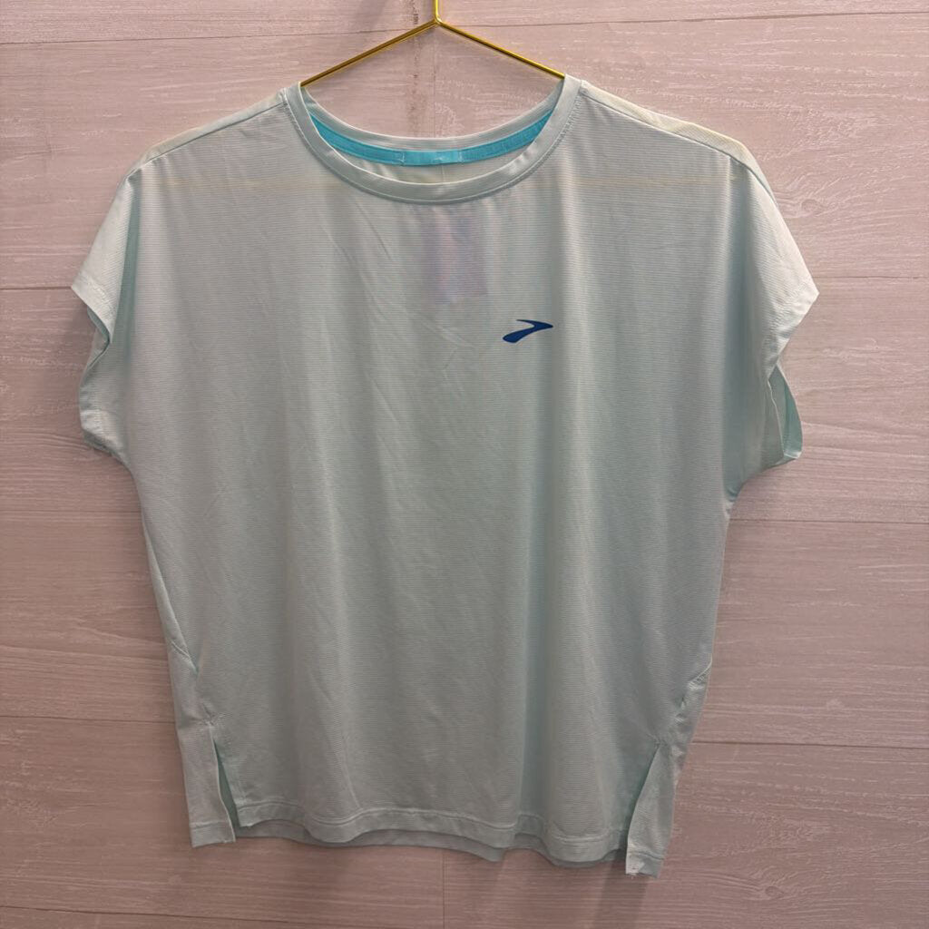 Brooks Blue Cropped Short Sleeve Top Medium