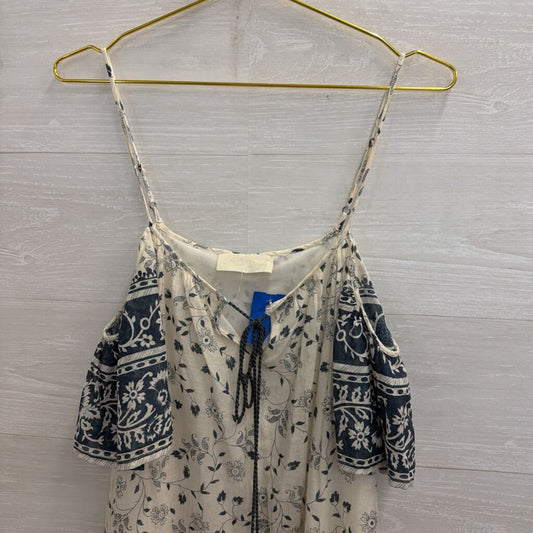 Love Sam White/ Blue Print Off Shoulder Dress Extra Small