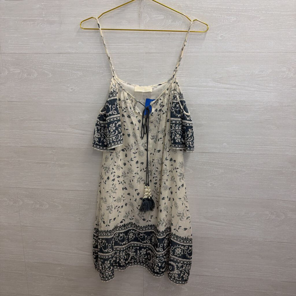 Love Sam White/ Blue Print Off Shoulder Dress Extra Small