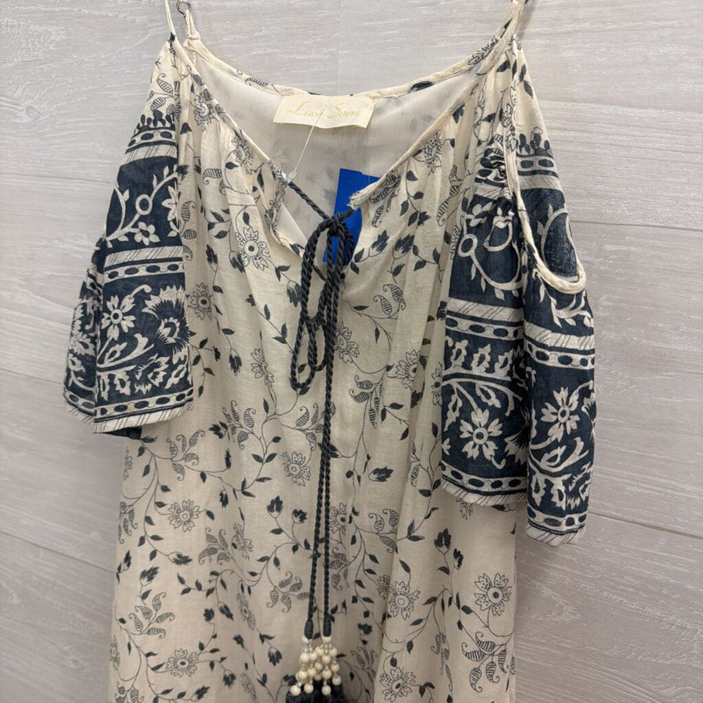 Love Sam White/ Blue Print Off Shoulder Dress Extra Small