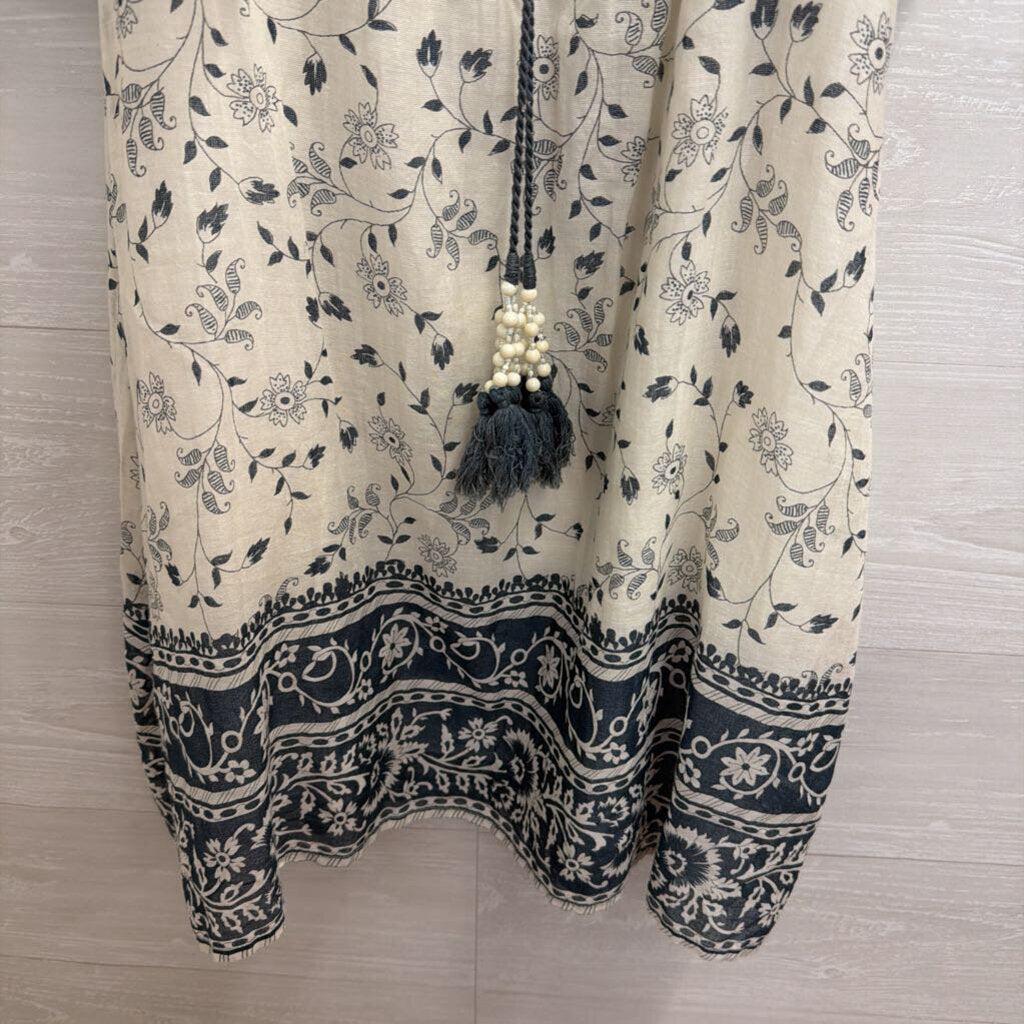 Love Sam White/ Blue Print Off Shoulder Dress Extra Small