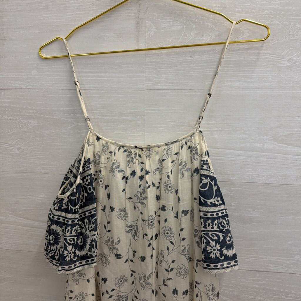 Love Sam White/ Blue Print Off Shoulder Dress Extra Small