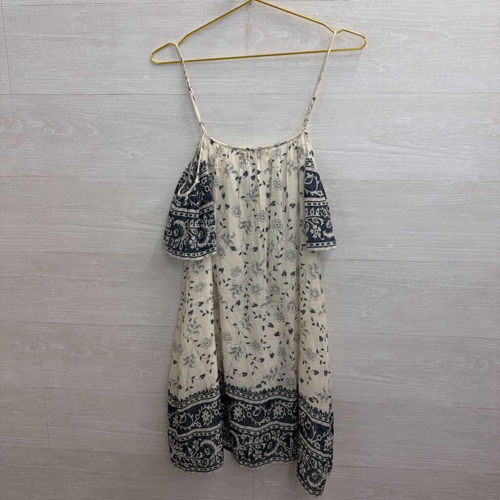 Love Sam White/ Blue Print Off Shoulder Dress Extra Small
