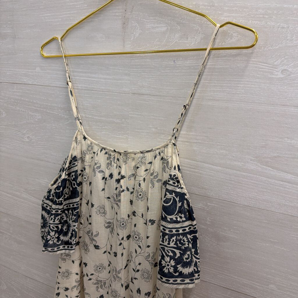 Love Sam White/ Blue Print Off Shoulder Dress Extra Small