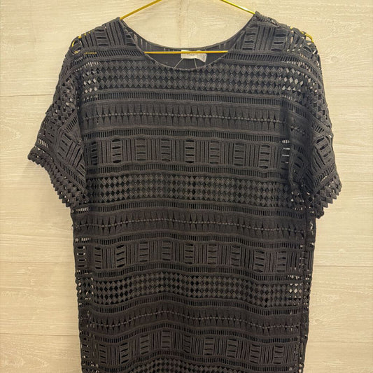 Vince Black Crochet Lace Short Sleeve Shift Dress 6