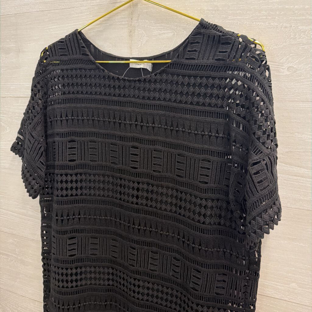 Vince Black Crochet Lace Short Sleeve Shift Dress 6