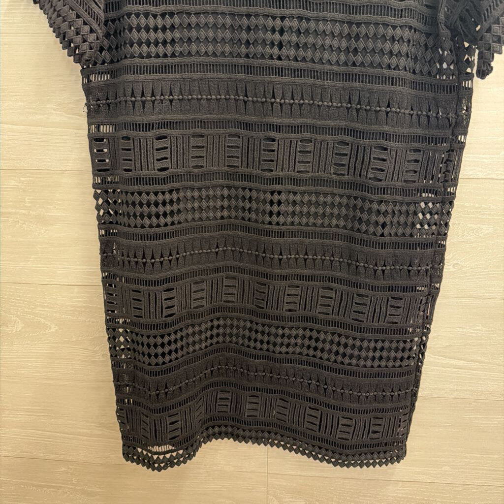 Vince Black Crochet Lace Short Sleeve Shift Dress 6
