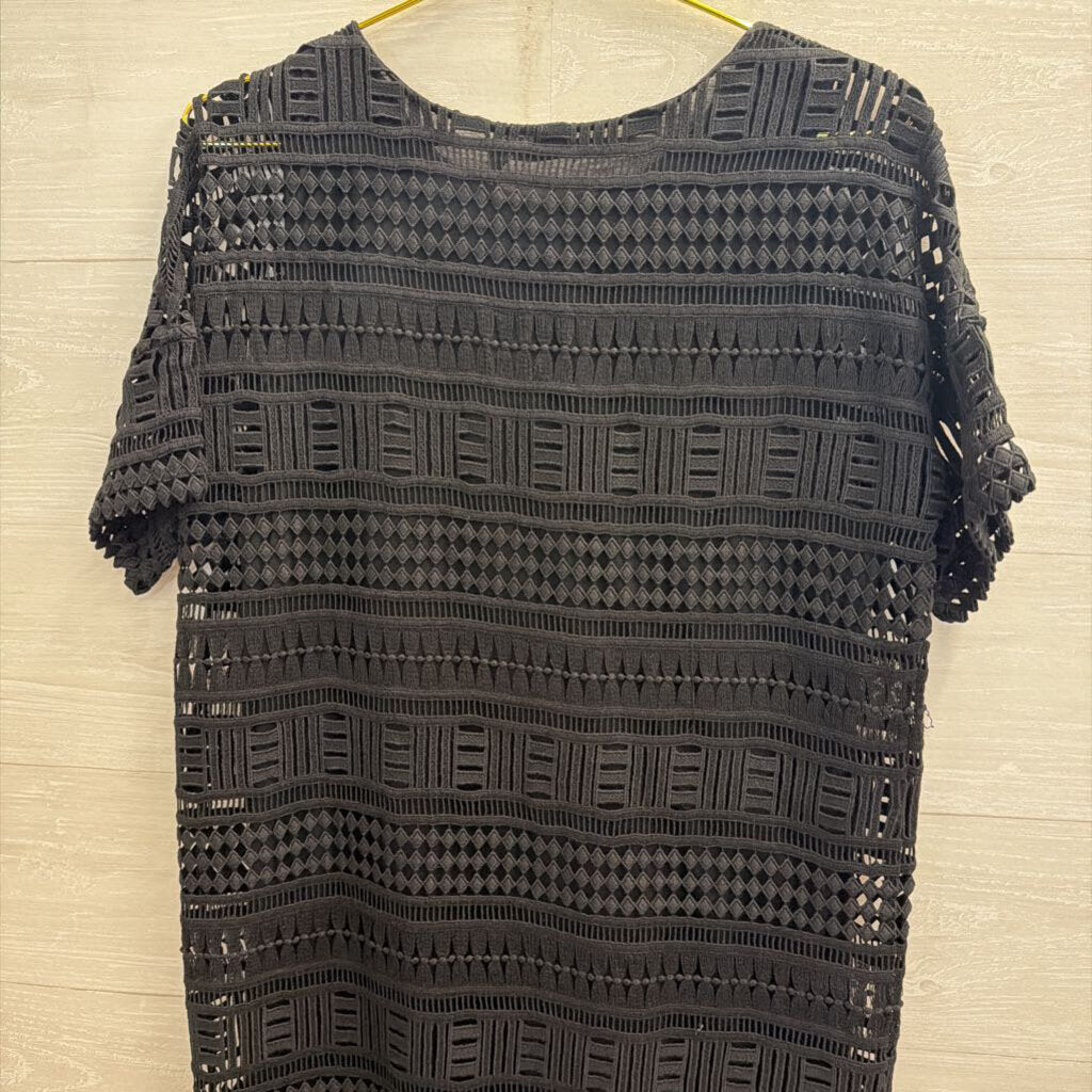 Vince Black Crochet Lace Short Sleeve Shift Dress 6