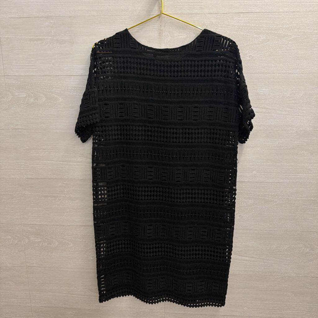 Vince Black Crochet Lace Short Sleeve Shift Dress 6
