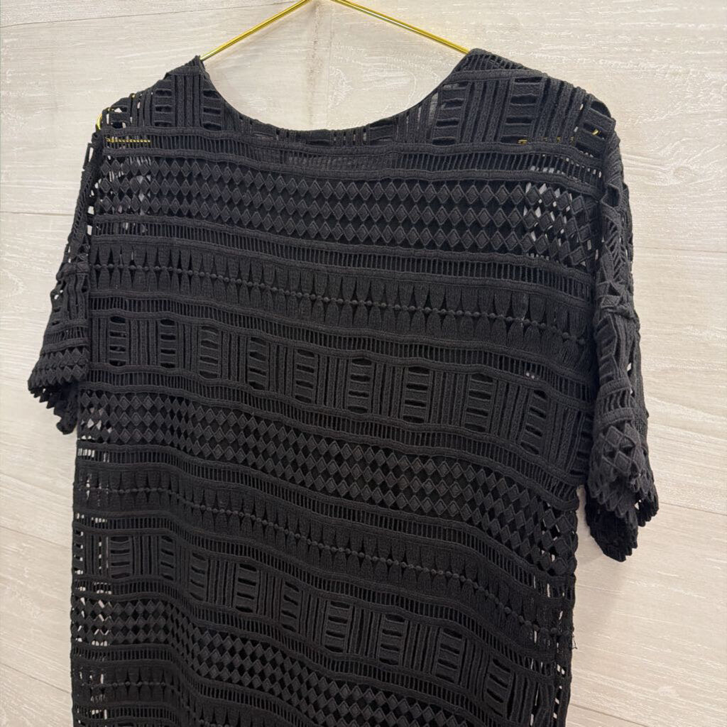 Vince Black Crochet Lace Short Sleeve Shift Dress 6