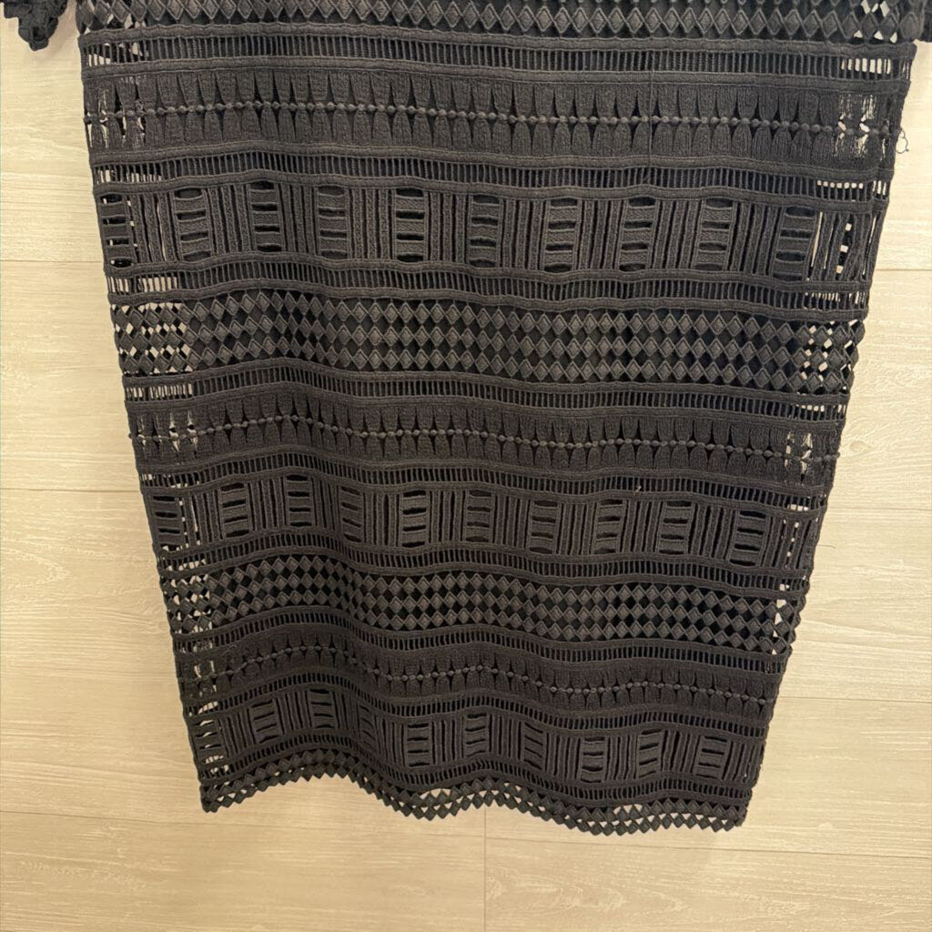 Vince Black Crochet Lace Short Sleeve Shift Dress 6