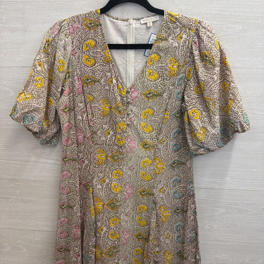 Anna Cate White/ Brown/ Multi Print Short Puff Sleeve Maxi Dress Extra Small