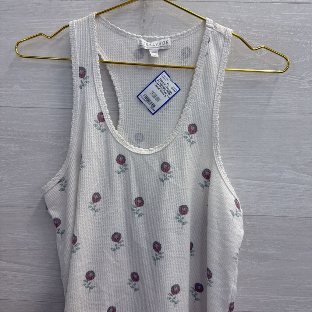 PJ Salvage White Rose Print Tank Top Small
