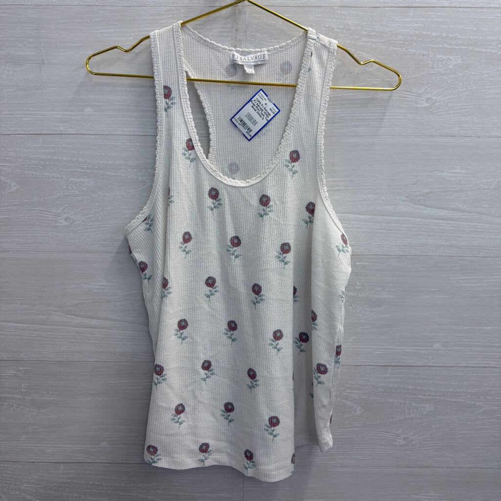 PJ Salvage White Rose Print Tank Top Small