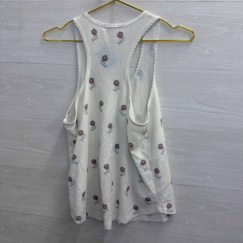 PJ Salvage White Rose Print Tank Top Small
