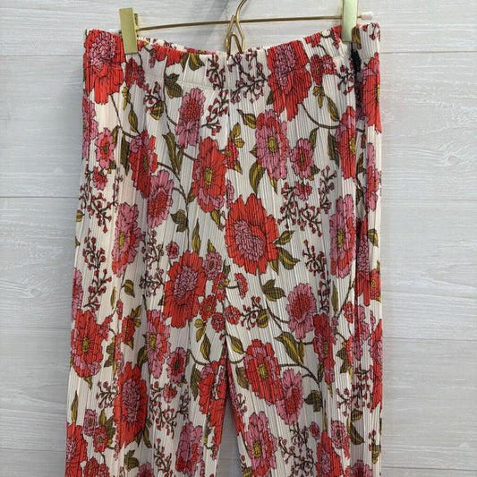 Steve Madden White/ Pink Floral Print Pleated Pull On Pants Medium