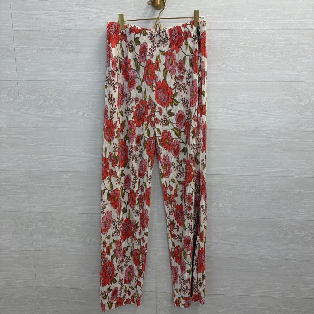 Steve Madden White/ Pink Floral Print Pleated Pull On Pants Medium