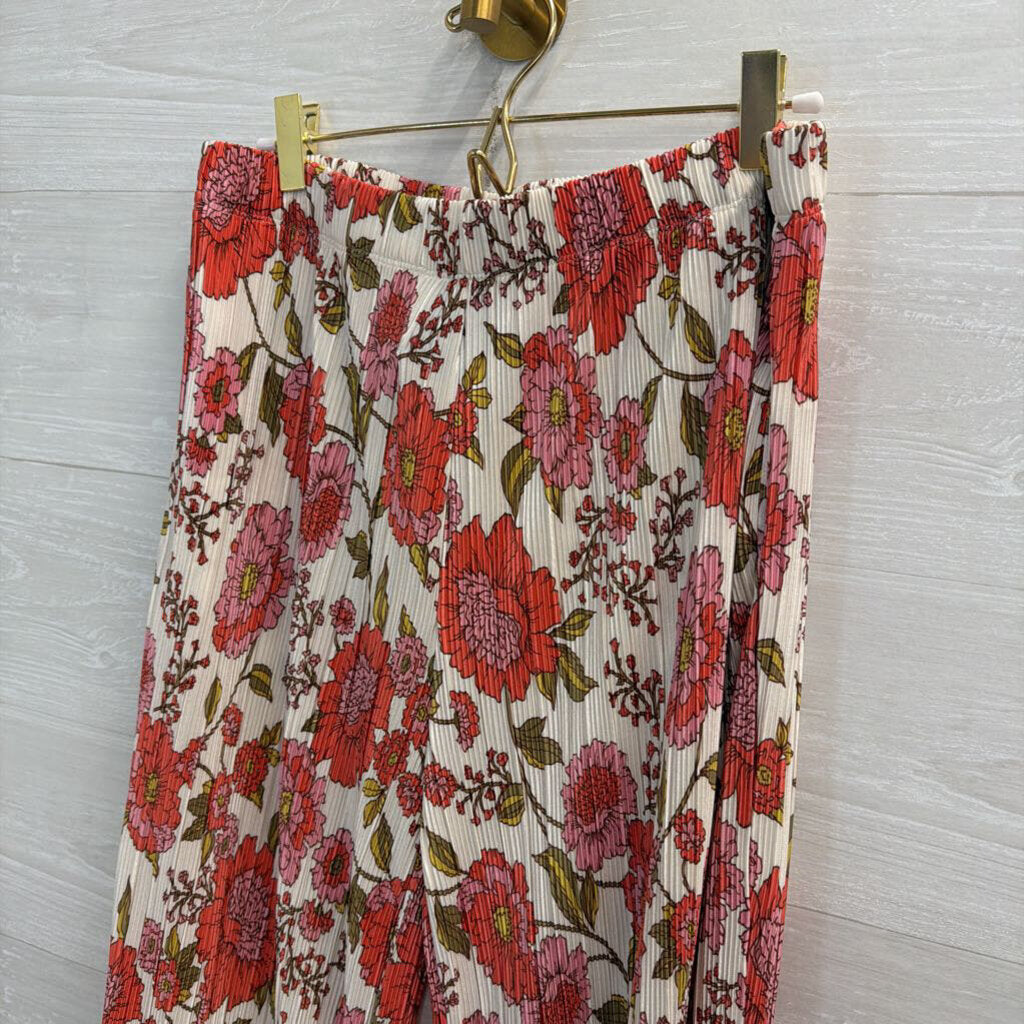 Steve Madden White/ Pink Floral Print Pleated Pull On Pants Medium