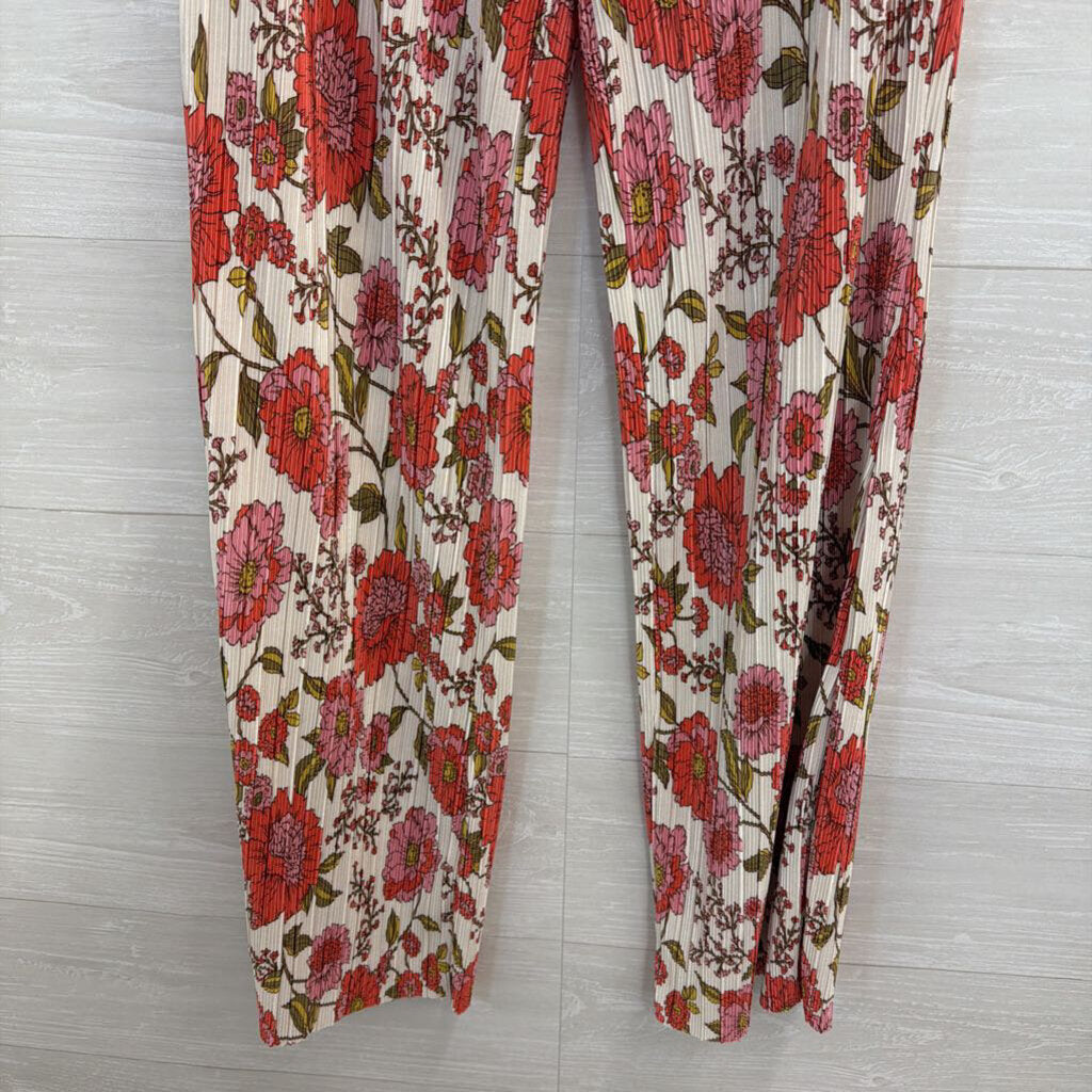 Steve Madden White/ Pink Floral Print Pleated Pull On Pants Medium
