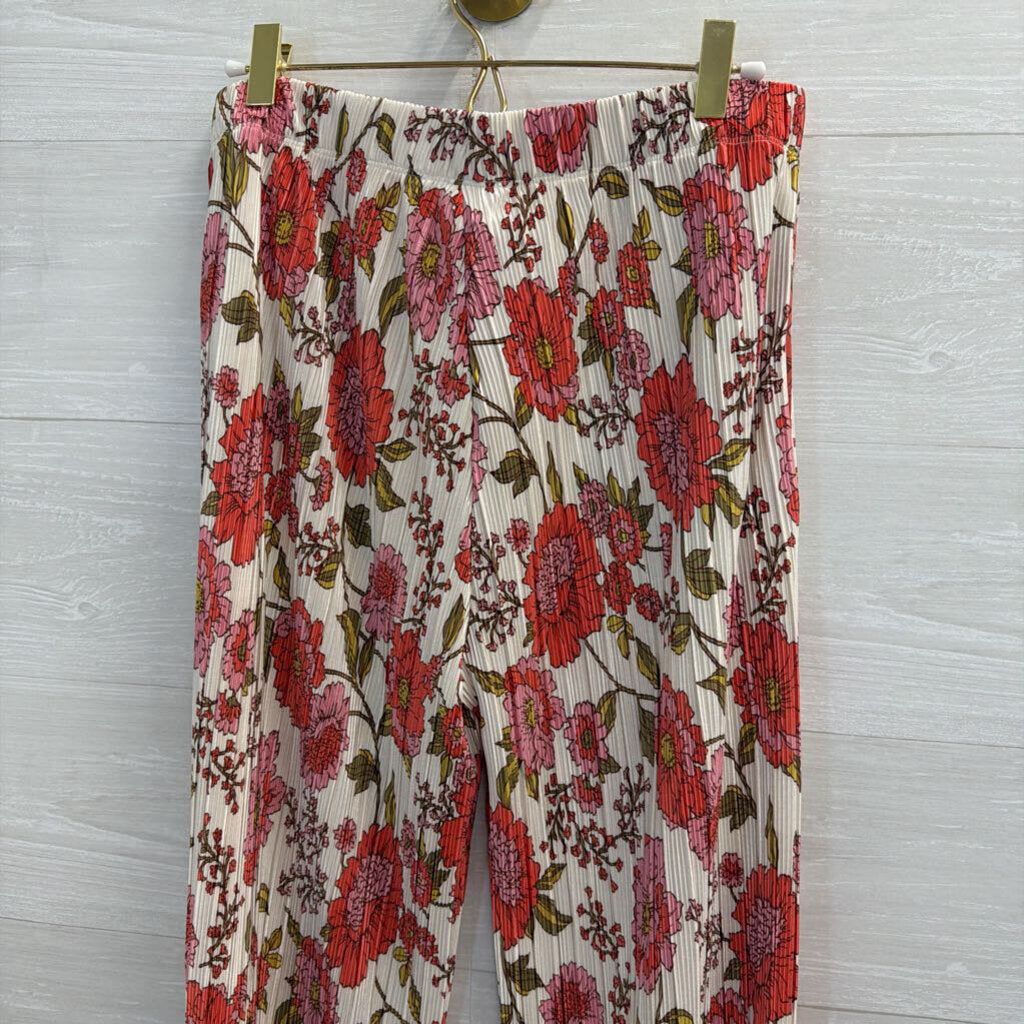 Steve Madden White/ Pink Floral Print Pleated Pull On Pants Medium