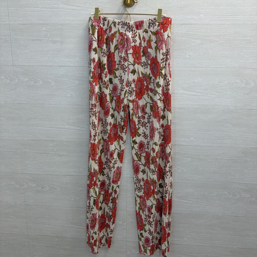 Steve Madden White/ Pink Floral Print Pleated Pull On Pants Medium