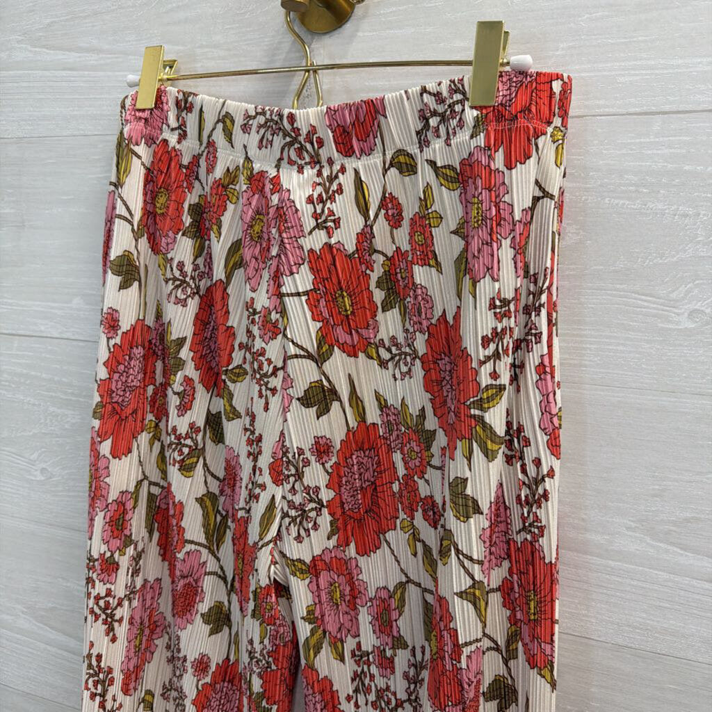 Steve Madden White/ Pink Floral Print Pleated Pull On Pants Medium