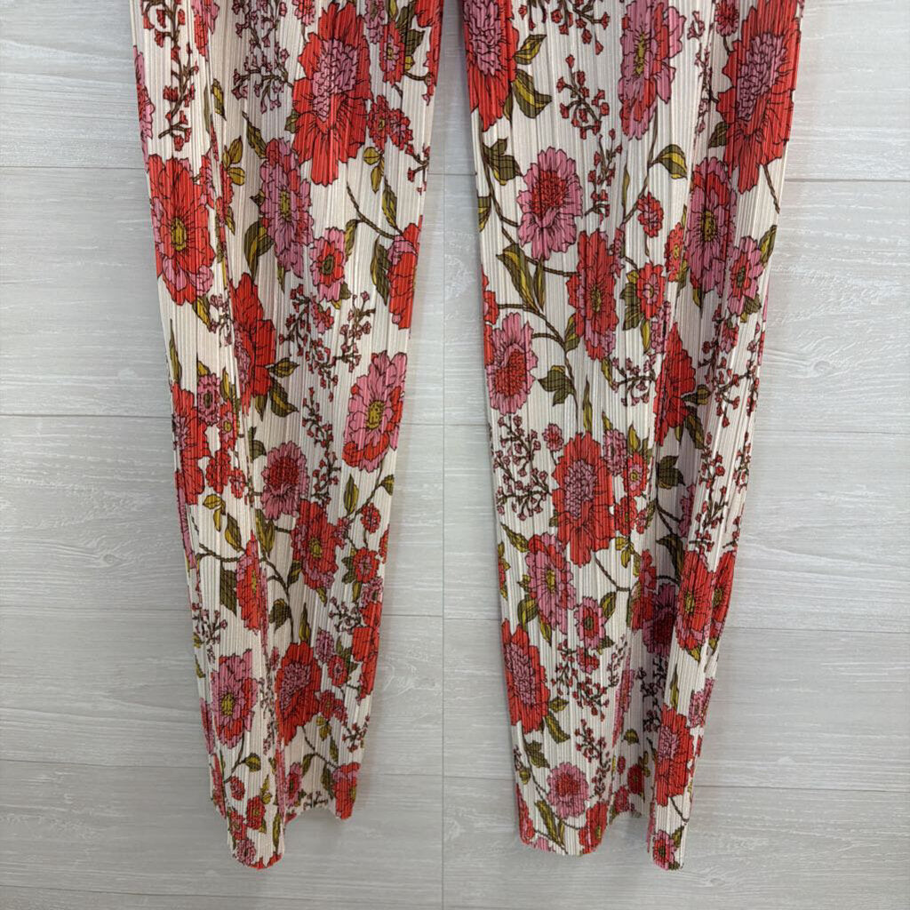Steve Madden White/ Pink Floral Print Pleated Pull On Pants Medium