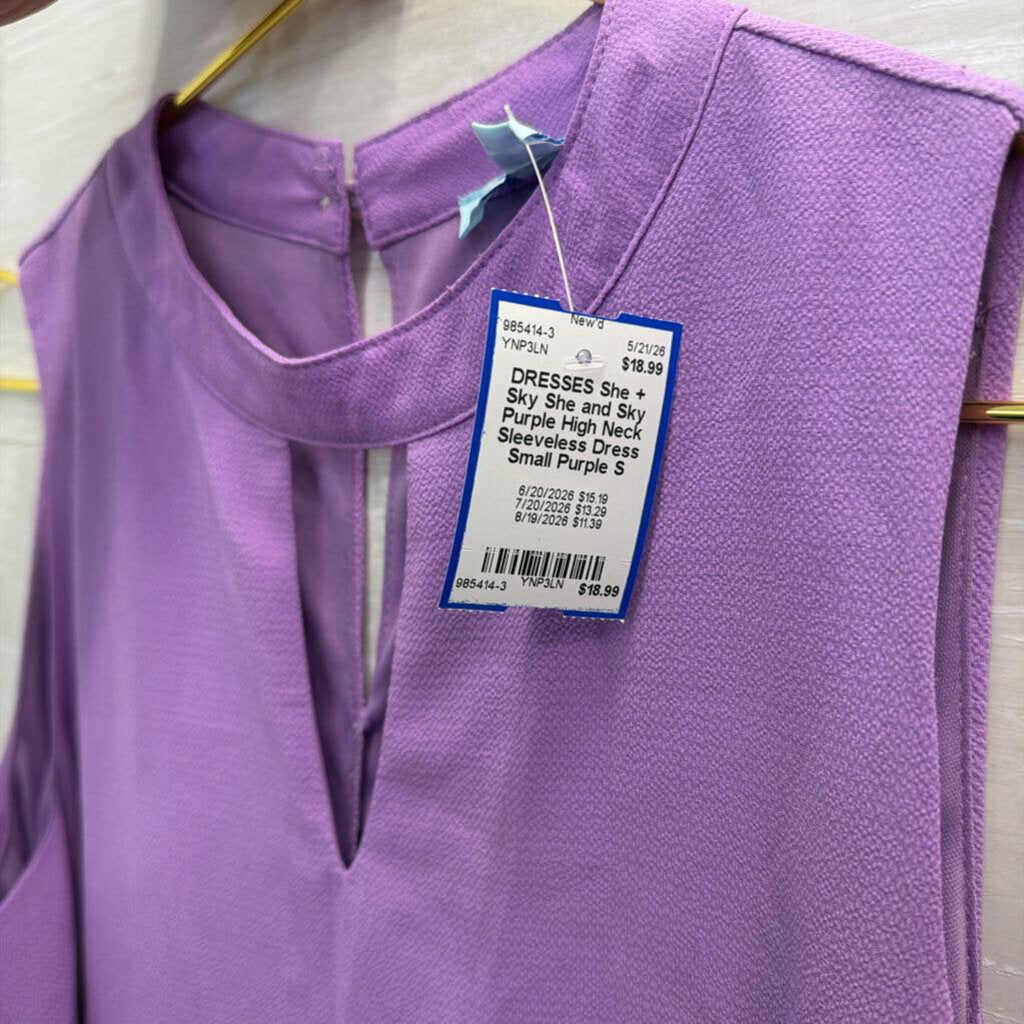 She and Sky Purple High Neck Sleeveless Dress Small