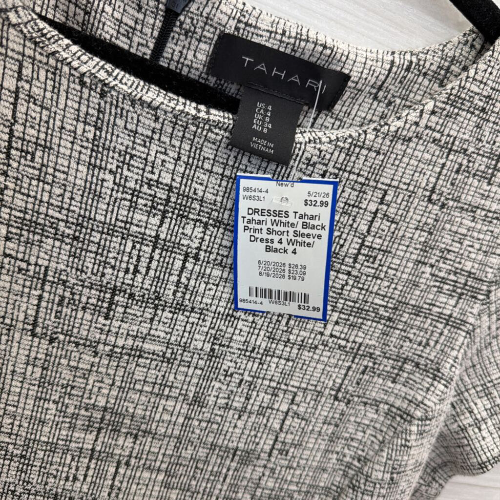 Tahari White/ Black Print Short Sleeve Dress 4
