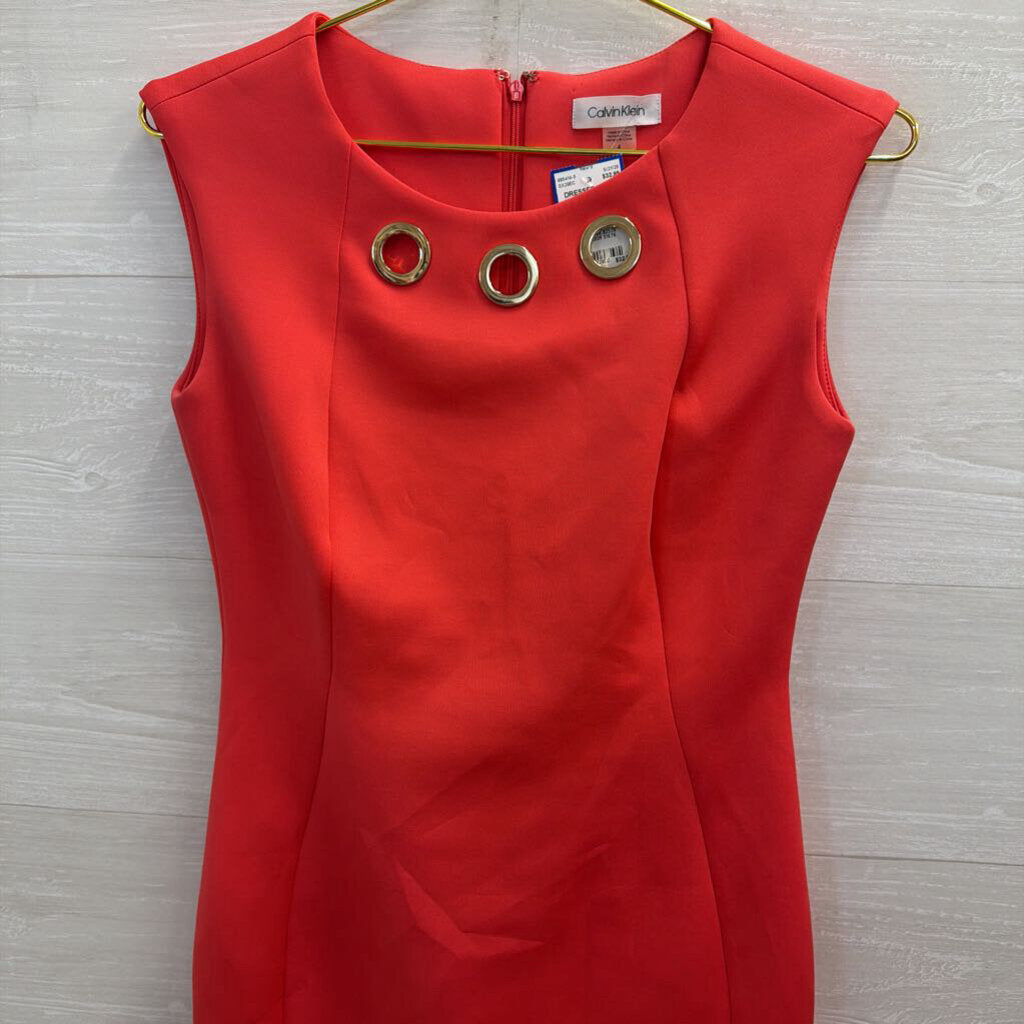 Calvin Klein Salmon Grommet Neck Detail Sleeveless Dress 4
