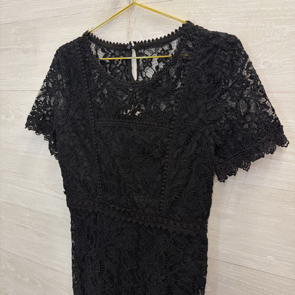 Skies are Blue Black Lace Short Sleeve Dress Small